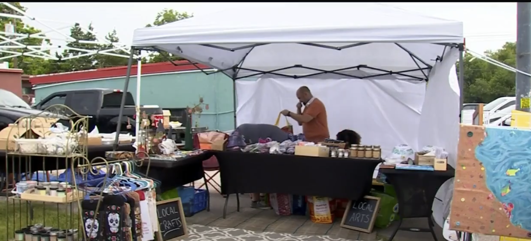 Photo of a booth selling various items